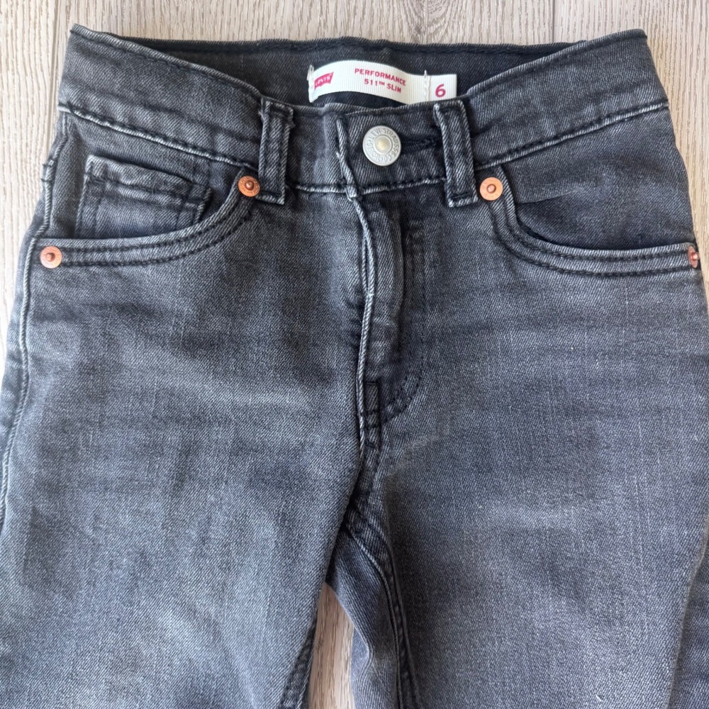 Levis 511 Slim Performance Jeans Kids Size 6 Regular Washed Black Denim Pants